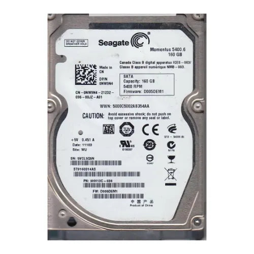 ST9160314AS-DELL - Dell Momentus 5400.6 Series 160GB 5400RPM SATA 3Gb/s 8MB Cache (CE) 7-Pin 2.5-Inch Hard Drive