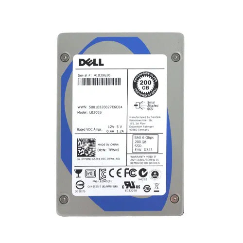 TPWNJ-DEL-Dell 200GB 2.5 inch SLC 6Gb/s SAS Solid State Drive