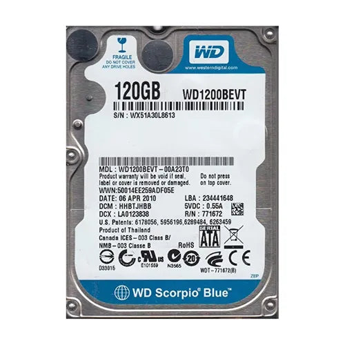 WD1200BEVT-DELL - Dell Scorpio Blue 120GB 5400RPM SATA 3Gb/s Hot-Swappable 8MB Cache (RoHS) 2.5-Inch Hard Drive