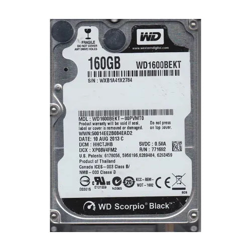 WD1600BEKT-00PVMT0-1 - Western Digital Scorpio Black 160GB 7200RPM SATA 3Gb/s 16MB Cache (RoHS) 2.5-Inch Hard Drive