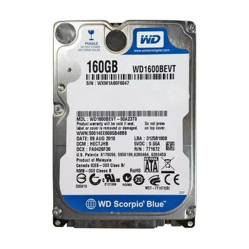 WD1600BEVT-00A23T0-1 - Western Digital Scorpio Blue 160GB 5400RPM SATA 3Gb/s 8MB Cache (RoHS) 2.5-Inch Hard Drive
