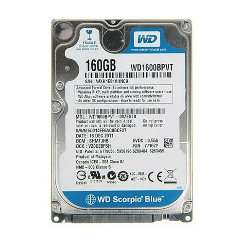 WD1600BPVT-00ZEST0-1 - Western Digital Scorpio Blue 160GB 5400RPM SATA 3Gb/s 8MB Cache (RoHS) 2.5-Inch Hard Drive