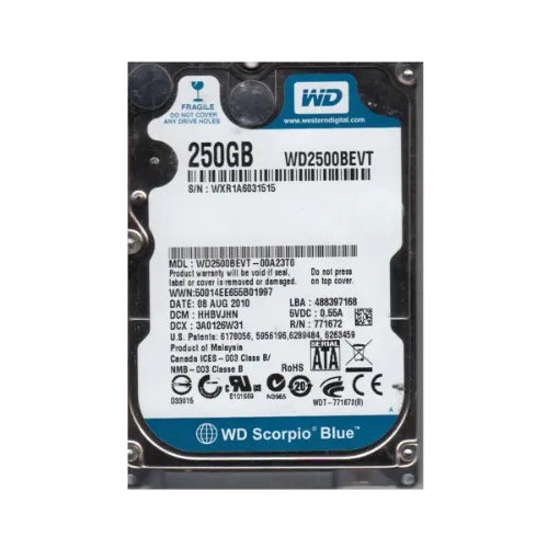 WD2500BEVT-DELL - Dell Scorpio Blue 250GB 5400RPM SATA 3Gb/s 8MB Cache (RoHS) 2.5-Inch Hard Drive