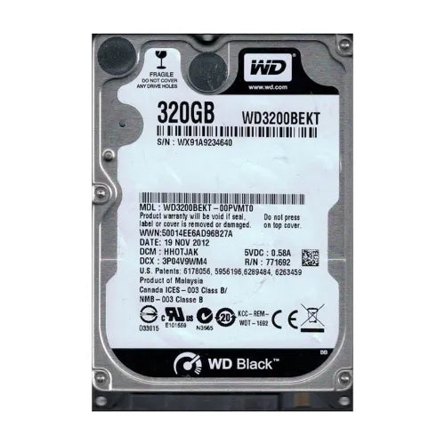 WD3200BEKT-DELL - Dell Scorpio Black 320GB 7200RPM SATA 3Gb/s 16MB Cache 2.5-Inch Hard Drive